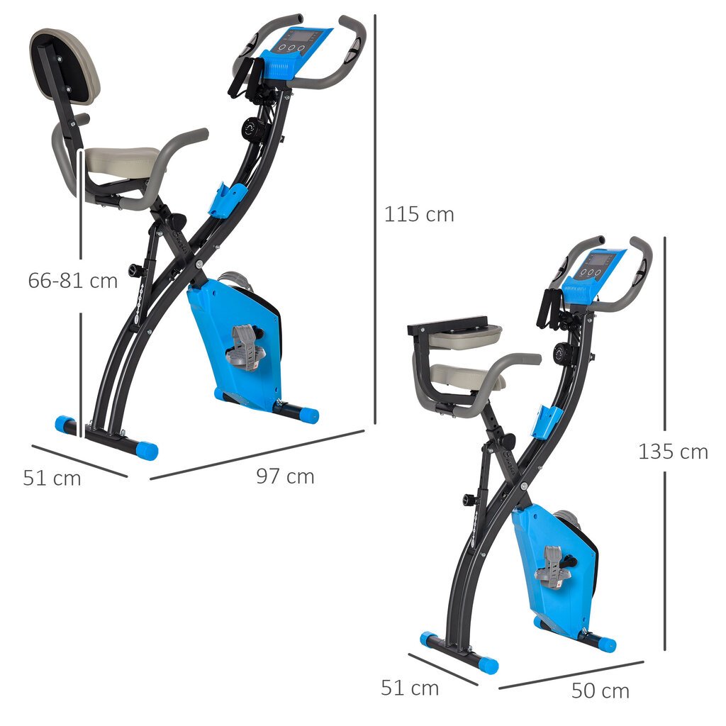 HOMCOM treeningjalgratas X-Bike 2-in-1 jalgrattatreener LCD ekraaniga kokkupandav trimmiratas 8 magnetilise vastupanu tasemega ja 1 paari pingutuskaablitega teras 97x51x115 cm hind ja info | Treeningkeskused | kaup24.ee