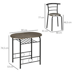 HOMCOM Söögilauakomplekt, Söögilaud 2 tooliga, Ovaalne köögilaud koos panipaigaga, Köögilauakomplekt, Lauakomplekt köögi jaoks, Metall, Must hind ja info | Köögi- ja söögilauad | kaup24.ee