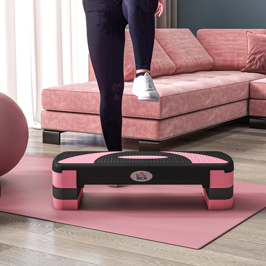 HOMCOM step board aeroobne stepper reguleeritava kõrgusega 3 tasemega (10/15/20 cm) fitness jalgratas siseruumides kuni 150 kg koormusega 80 x 31 x 10-20 cm | Aosom цена и информация | Treeningkeskused | kaup24.ee