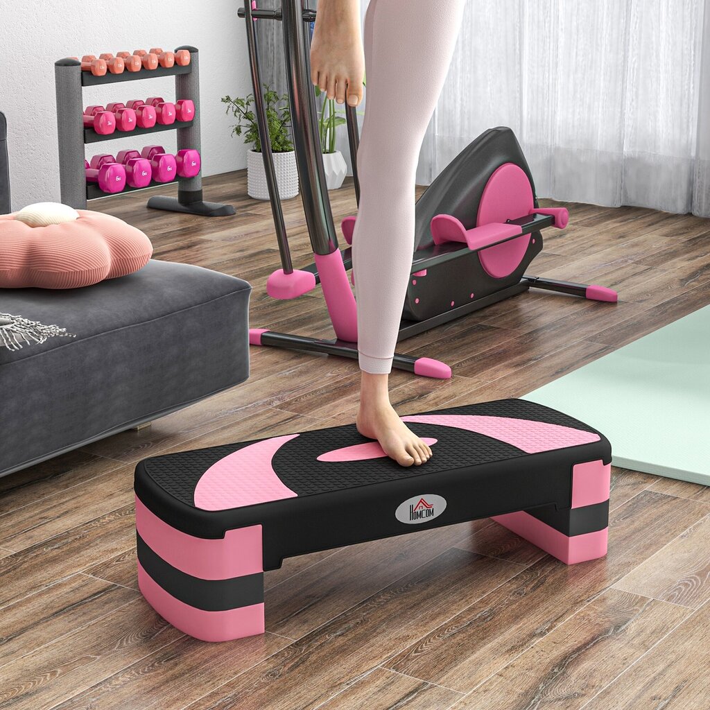 HOMCOM step board aeroobne stepper reguleeritava kõrgusega 3 tasemega (10/15/20 cm) fitness jalgratas siseruumides kuni 150 kg koormusega 80 x 31 x 10-20 cm | Aosom цена и информация | Treeningkeskused | kaup24.ee