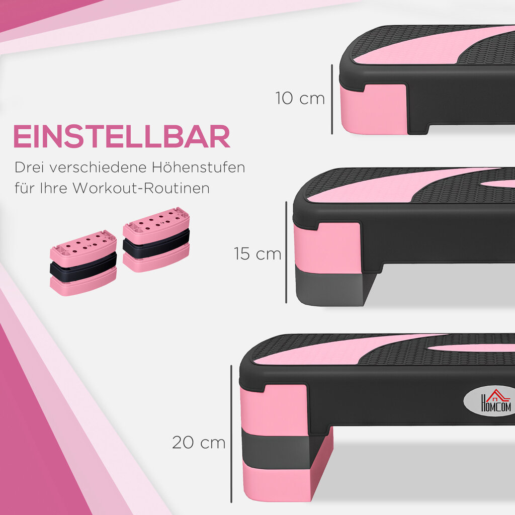HOMCOM step board aeroobne stepper reguleeritava kõrgusega 3 tasemega (10/15/20 cm) fitness jalgratas siseruumides kuni 150 kg koormusega 80 x 31 x 10-20 cm | Aosom цена и информация | Treeningkeskused | kaup24.ee