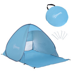 Outsunny beach shell quick set-up beach tent pop up, automatic, polyester, blue, 200x150x119cm цена и информация | Палатки | kaup24.ee