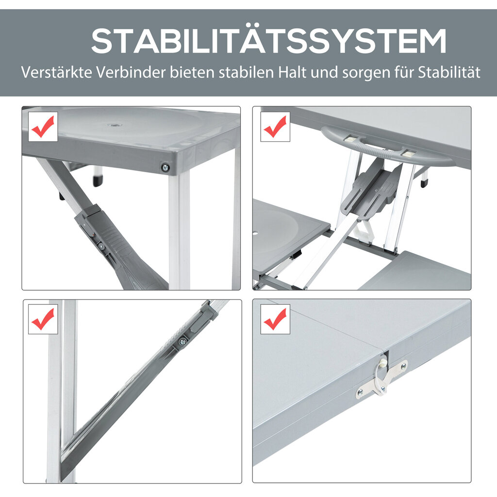Outsunny® matkalauakomplekt piknikulaua istumisrühm kokkupandav laud 4 tooliga alumiinium 135 x 82 x 66 cm цена и информация | Matkamööbel | kaup24.ee