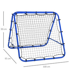 HOMCOM jalgpalli tagasilöögi Kickback Goal tagasilöögi seinavõrk kahepoolne tagasilöögi Reguleeritav 5 tasandil Teras Sinine 100 x 95 x 90 cm hind ja info | Jalgpalli varustus ja riided | kaup24.ee