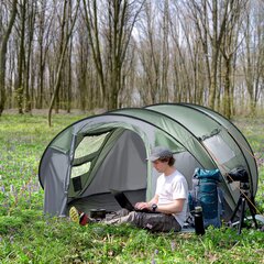 Outsunny kämping telk 4-5 inimesele kuppel telk, polüester &amp; B3 võrk, tumeroheline+halli, 263.5x220x123cm hind ja info | Muu matkavarustus | kaup24.ee