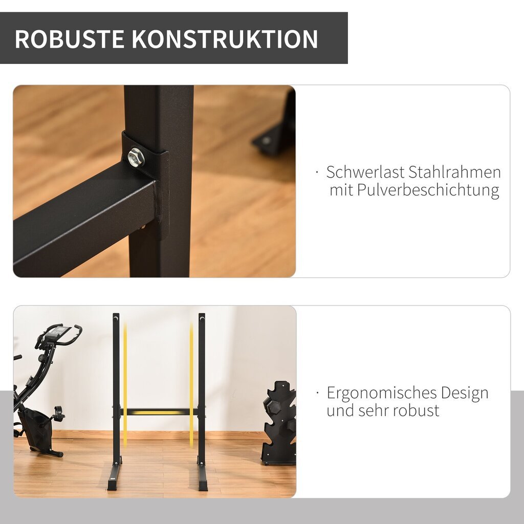 HOMCOM Dip station, dip statiiv kõhu- ja seljatreeninguks, teras, must, 104x70.5x122cm цена и информация | Lõuatõmbekangid | kaup24.ee