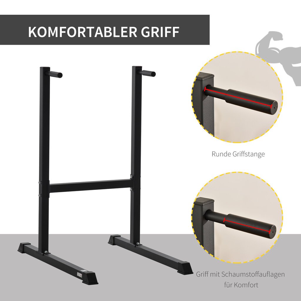 HOMCOM Dip station, dip statiiv kõhu- ja seljatreeninguks, teras, must, 104x70.5x122cm цена и информация | Lõuatõmbekangid | kaup24.ee