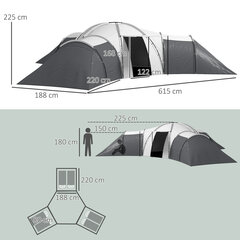 Outsunny tunnel telk matkatelk 6-9 inimese telk pere telk 3 magamistuba elutuba veranda 2000mm Oxford hall hind ja info | Telgid | kaup24.ee