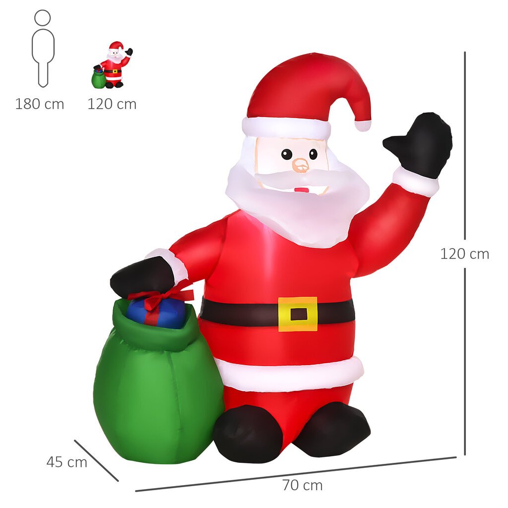 HOMCOM LED figuur jõulumotiiviga jõuluvana lumememm, täispuhutav jõulukaunistus, valgustatud aias, L 70 x B 45 x K 120 cm, IP 44, soe valge цена и информация | Jõulukaunistused | kaup24.ee