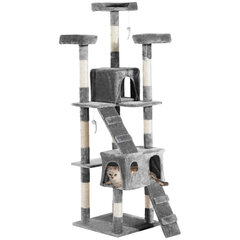 PawHut Scratching Tree XXL Cat Cave Ladder Climbing Tree Multilevel Grey 50x50x170cm цена и информация | Когтеточки | kaup24.ee