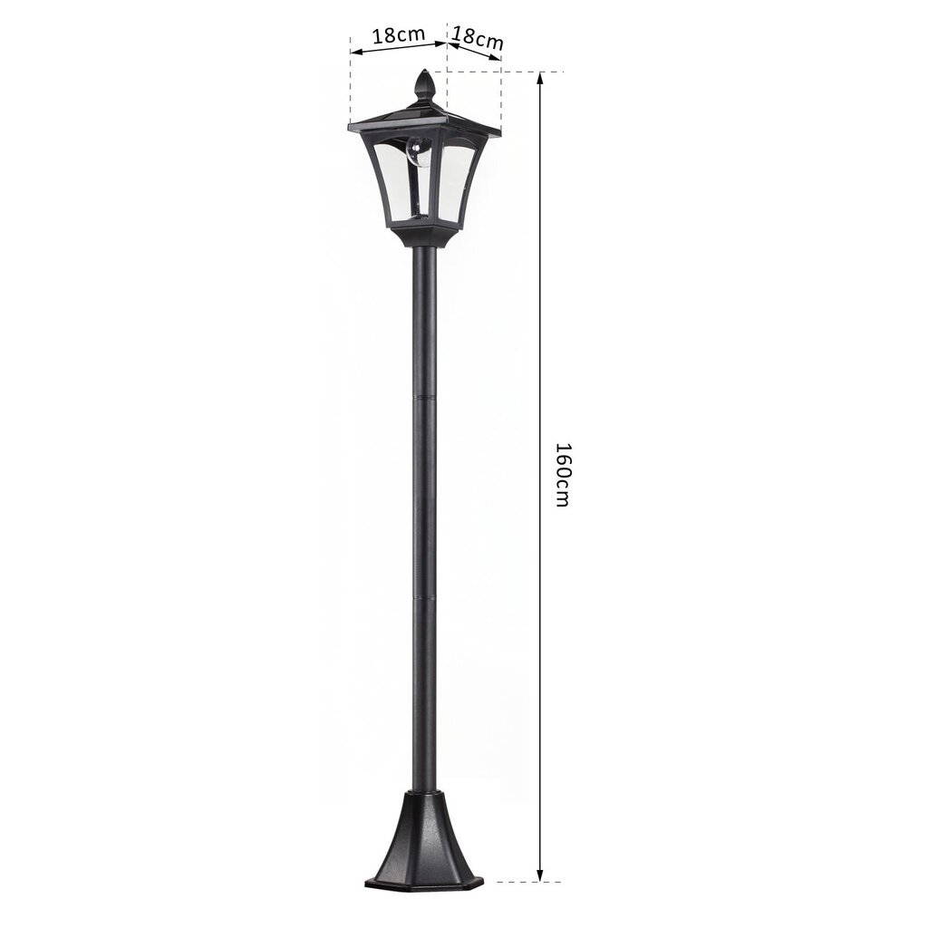 Outsunny Solar Garden Lantern Laternate laternate tee valgustus LED 40 luumeniga Must 18 x 18 x 160cm hind ja info | Aia- ja õuevalgustid | kaup24.ee