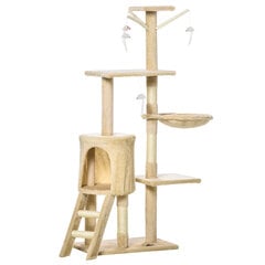 PawHut Cat Tree Stairs 4 Toys Beige Play &amp; Rest 50x35x134,2cm цена и информация | Когтеточки | kaup24.ee