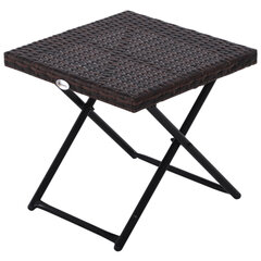 Outsunny Garden Table Side Table Flower Stand Garden Furniture Folding Table Folding Polyrattan + Metal Brown 40 x 40 x 40 cm цена и информация | Садовые столы и столики | kaup24.ee