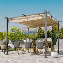 Outsunny Pergola Veekindel lehtla 3 x 3 m terrassikatusega, lükandkattega, UV-kaitsega aeda Alumiinium Beež hind ja info | Telgid | kaup24.ee