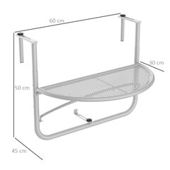 Outsunny rõdul rippuv laud aialaua kõrgus reguleeritav poolringikujuline Ø30 cm terrass metallist valge L60 x B45 x K50 cm hind ja info | Aialauad | kaup24.ee