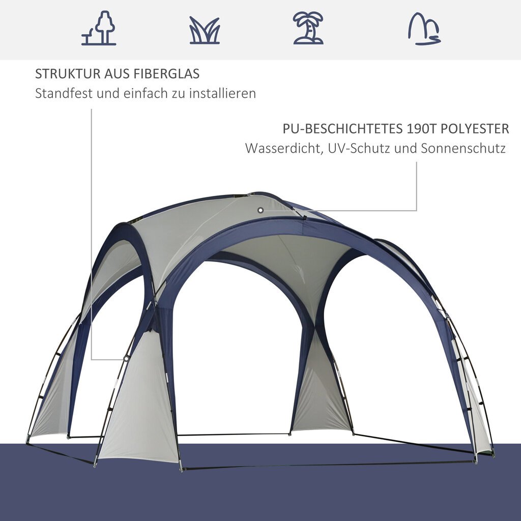 Outsunny telk telk aiamaja telk telk peotelk päikesekaitse päikesekindel klaaskiust mast + polüester kreem valge + sinine 3,5 x 3,5 x 2,3 m hind ja info | Telgid | kaup24.ee