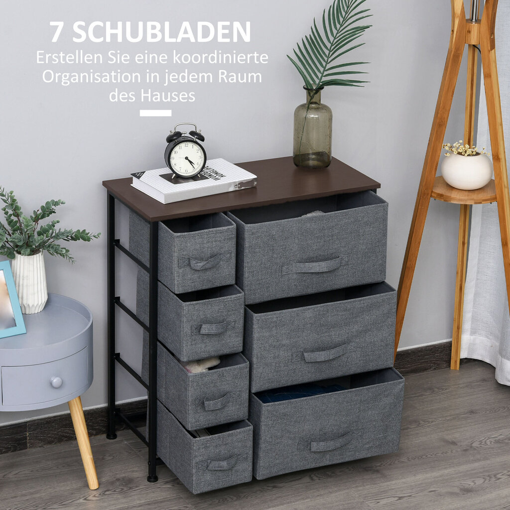 HOMCOM Sahtlikapp Hoiukapp 7 kokkupandavat riidest sahtlit Metallist raam Puidust mittekootud kangast Hall 63.5x30x71cm цена и информация | Kummutid | kaup24.ee