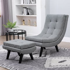 HOMCOM tugitool koos jalutusalusega Relax lounge chaise longue, kummipuust jalad, linane, hall, 65x100x84cm hind ja info | Tugitoolid ja tugitoolvoodid | kaup24.ee