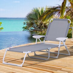 Outsunny Sun Lounger Deckchair Garden Lounger Folding Beach Lounger 4-tier Mesh Grey 160 x 66 x 80 cm цена и информация | Шезлонги | kaup24.ee