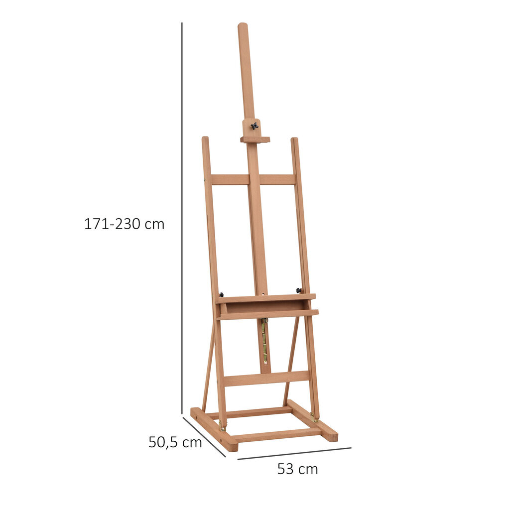 Vinsetto stuudio-maleriaal pöögipuust, reguleeritava kõrguse ja nurga all, hoiukambriga, naturaalne, 53x50.5x171-230cm hind ja info | Kunstitarbed, voolimise tarvikud | kaup24.ee