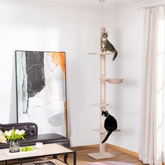 PawHut Cat Tree Ceiling High Beige Регулируемое по высоте дерево для кошек с сизалевыми столбиками, для лазания и царапания, 40x34x230-260 см цена и информация | Когтеточки | kaup24.ee