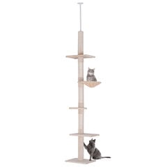 PawHut Cat Tree Ceiling High Beige Регулируемое по высоте дерево для кошек с сизалевыми столбиками, для лазания и царапания, 40x34x230-260 см цена и информация | Когтеточки | kaup24.ee