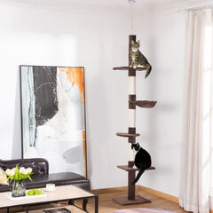 PawHut Cat Tree Ceiling High Brown Регулируемое по высоте дерево для кошек с сизалевыми столбиками, для лазания и царапания, 40x34x230-260 см цена и информация | Когтеточки | kaup24.ee