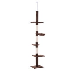 PawHut Cat Tree Ceiling High Brown Регулируемое по высоте дерево для кошек с сизалевыми столбиками, для лазания и царапания, 40x34x230-260 см цена и информация | Когтеточки | kaup24.ee