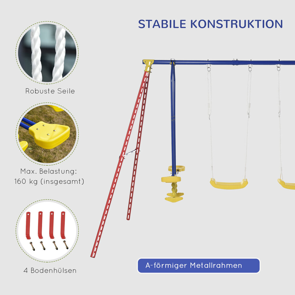 Outsunny laste kiik 2 kiike kiiked kiikede kõrgus reguleeritav 3-5 aastat 290x180x196cm цена и информация | Kiiged | kaup24.ee