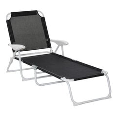 Outsunny Garden Lounger kokkupandav lamamistool 4-astmeline võrk must 186x66x80cm hind ja info | Päevitustoolid | kaup24.ee