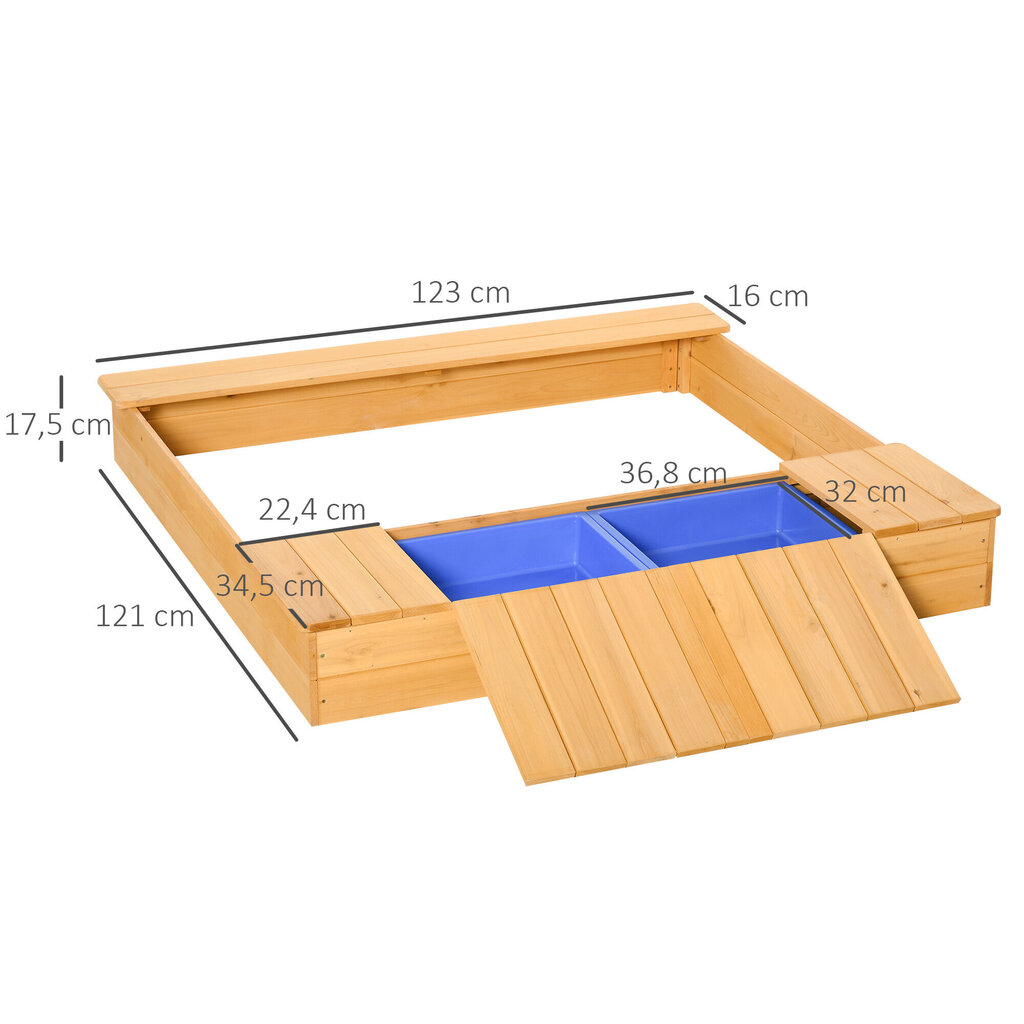 Outsunny liivakast puidust tolmukindel katus 2 hoiukasti 3-6 aastat 125x121x17.5cm hind ja info | Liivakastid, liiv ja mänguasjad | kaup24.ee