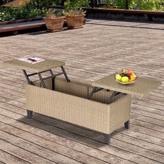 Outsunny polyrattan aiamaja laud pikendatav kohvilaud terasest khaki 103x50x45,5cm hind ja info | Aialauad | kaup24.ee