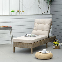 Outsunny Polyrattan Sun Lounger Garden Lounger Reguleeritav padi Natural Khaki 200x66x92cm hind ja info | Päevitustoolid | kaup24.ee