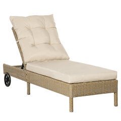 Outsunny Polyrattan Sun Lounger Garden Lounger Reguleeritav padi Natural Khaki 200x66x92cm hind ja info | Päevitustoolid | kaup24.ee