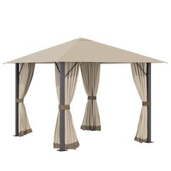 Outsunny aiamaja paviljon gazebo 3 x 3 m aiamaja telgi katus ventilatsiooniavadega telk peotelk 4 x külgpaneeliga ilmastikukindel alumiinium polüester khaki värviga hind ja info | Telgid | kaup24.ee