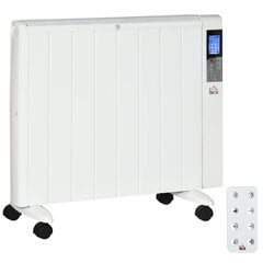 HOMCOM 4-režiimiline radiaator LCD-ekraaniga 2000W elektriline kütteseade 2 taset 5-35 ℃, kaugjuhtimispult, rullid ja kaitse 15 m² suurusele ruumile 75 x 7,5 x 58,5 cm hind ja info | Küttekehad | kaup24.ee