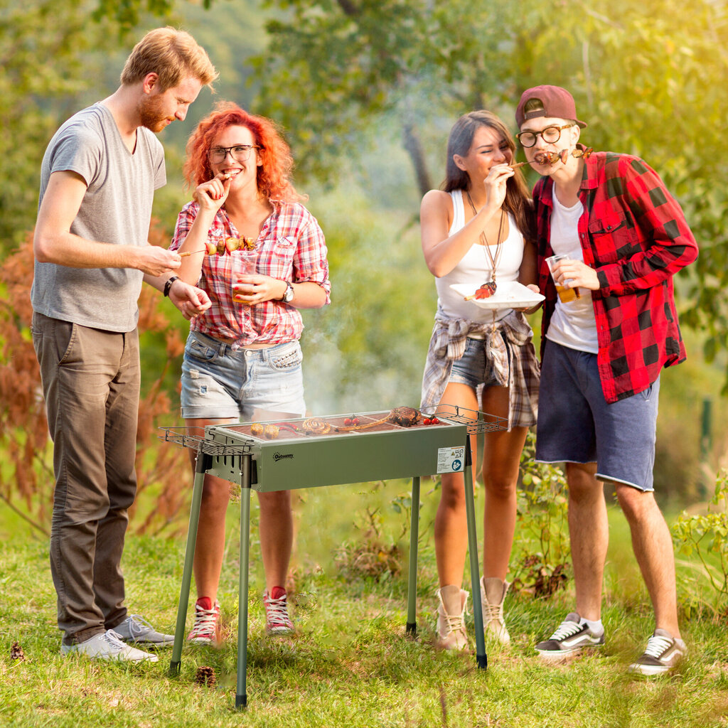 Outsunny söegrill telkimisgrill koos grillvõrega, grillvõre klambriga, külgkorvid, roostevabast terasest + tsingitud metallist, tumeroheline цена и информация | Grillid | kaup24.ee