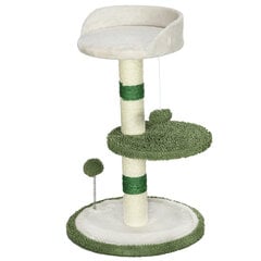 PawHut Cat Tree Small 64cm ümmargune kassipuu lamamispinnaga ja mängupalliga, kuni 4kg kaaluvatele kassidele, sisal, valge/roheline hind ja info | Kassi kraapimispuud | kaup24.ee