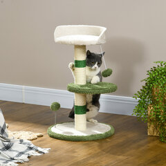 PawHut Cat Tree Small 64cm ümmargune kassipuu lamamispinnaga ja mängupalliga, kuni 4kg kaaluvatele kassidele, sisal, valge/roheline hind ja info | Kassi kraapimispuud | kaup24.ee