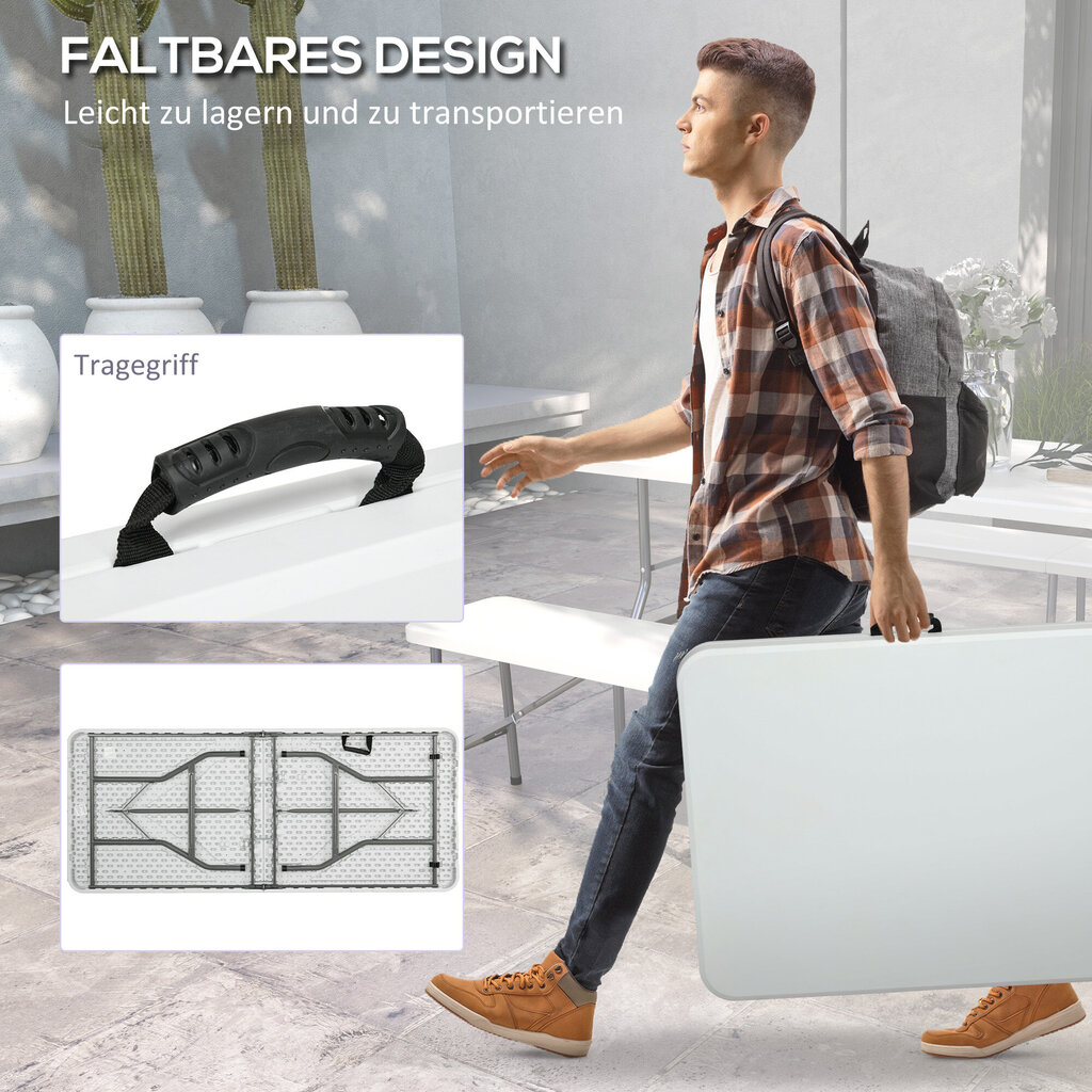 Outsunny Camping laud Kokkupandav laud Rõdulaua 6 Isiku buffet laud Aed HDPE valge 180x75x73cm цена и информация | Aialauad | kaup24.ee