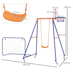 Outsunny Baby Swing Football Goal Basketball Hoop 3-8 aastat terasest tumesinine hind ja info | Kiiged | kaup24.ee