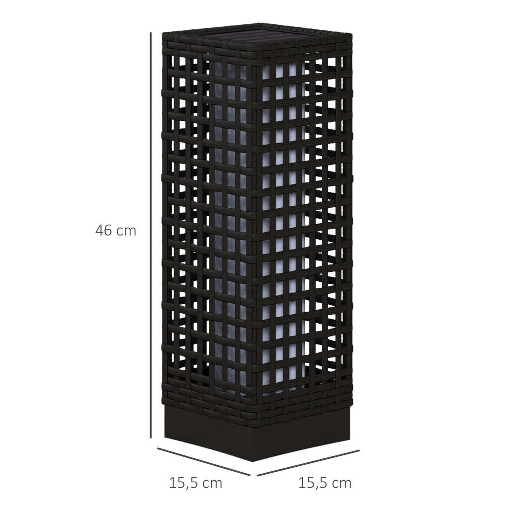 Outsunny päikesevalgusti rotangist disain, veekindel, valgusanduriga, automaatne LED aialamp, must, 15.5x15.5x46cm hind ja info | Aia- ja õuevalgustid | kaup24.ee