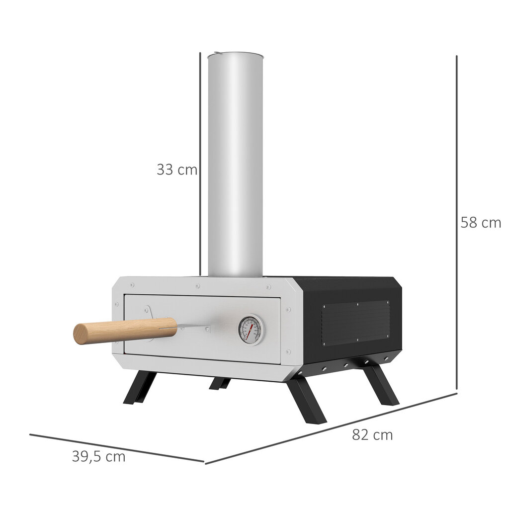 Outsunny 2-in-1 välitingimustes kasutatav pizzaahi koos pizzakiviga, pitsakühvel, pitsakoorik, teras, must, grillahi BBQ jaoks hind ja info | Grillid | kaup24.ee