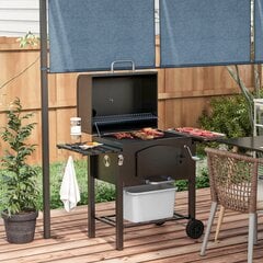 Outsunny угольное барбекю BBQ садовое барбекю с крышкой, полками, коптильней, поддоном для подогрева, полками, транспортировочными роликами, металл цена и информация | Грили | kaup24.ee