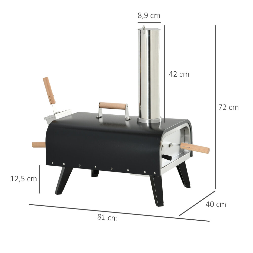 Outsunny 2-in-1 puuküttega pizzaahi koos pitsakiviga, pitsakühvel, pitsakoorik, kokkupandav, terasest, must, välitingimustes kasutatav BBQ цена и информация | Grillid | kaup24.ee