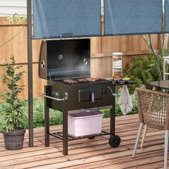 Outsunny grillkäru söegrill BBQ stend grill, roostevaba teras, must, 113x65x108cm hind ja info | Grillid | kaup24.ee