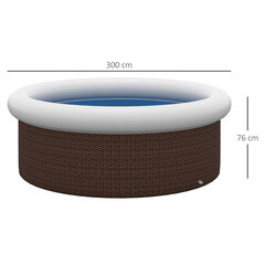 Outsunny maapealne bassein Täispuhutav bassein 1-5 inimesele, bassein aeda ja terrassile, rotangiefekt, Ø300 x 76 cm, pruun hind ja info | Basseinid | kaup24.ee