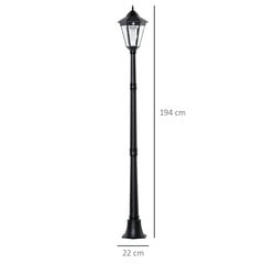 Outsunny Solar Garden Lantern Latern Garden Light Path Light 19 LED 130 Lumen 3000K alumiiniumist karastatud klaasist must 22 x 22 x 194 cm 22 x 22 x 194 cm hind ja info | Aia- ja õuevalgustid | kaup24.ee