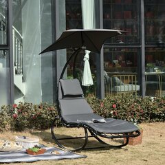 Кресло-качалка Outsunny Rocking Lounger Relax Lounger с крышей для сада, балкона, офиса Темно-серый 185 x 100 x 190 см цена и информация | Шезлонги | kaup24.ee