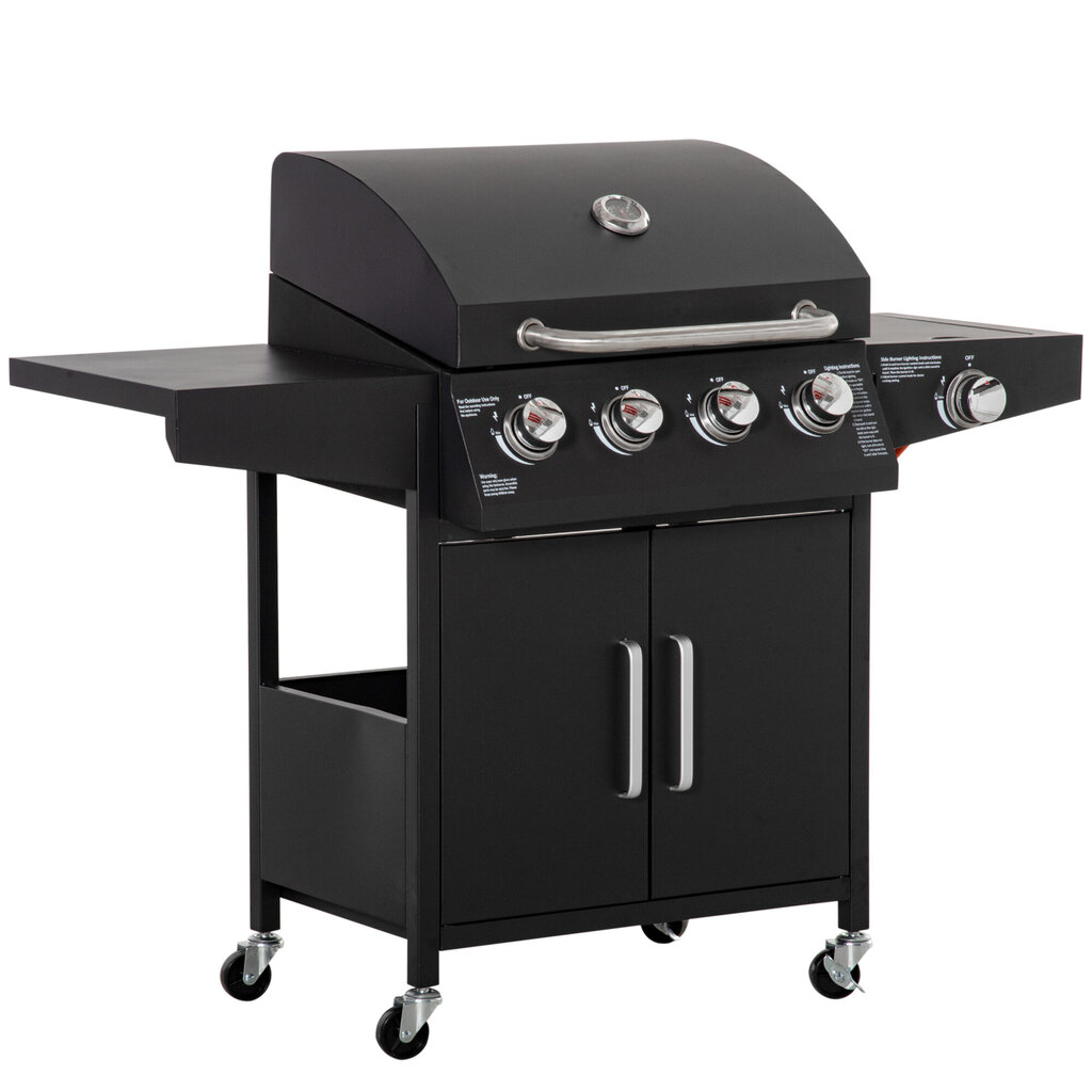 Outsunny gaasigrill BBQ 3 põletiga iga 3 kw mobiilne grillimisvanker 4 ratastega grillvõrk külgmised lauad rõhu reduktori voolikud 132.4cm x 55cm x 109cm цена и информация | Grillid | kaup24.ee